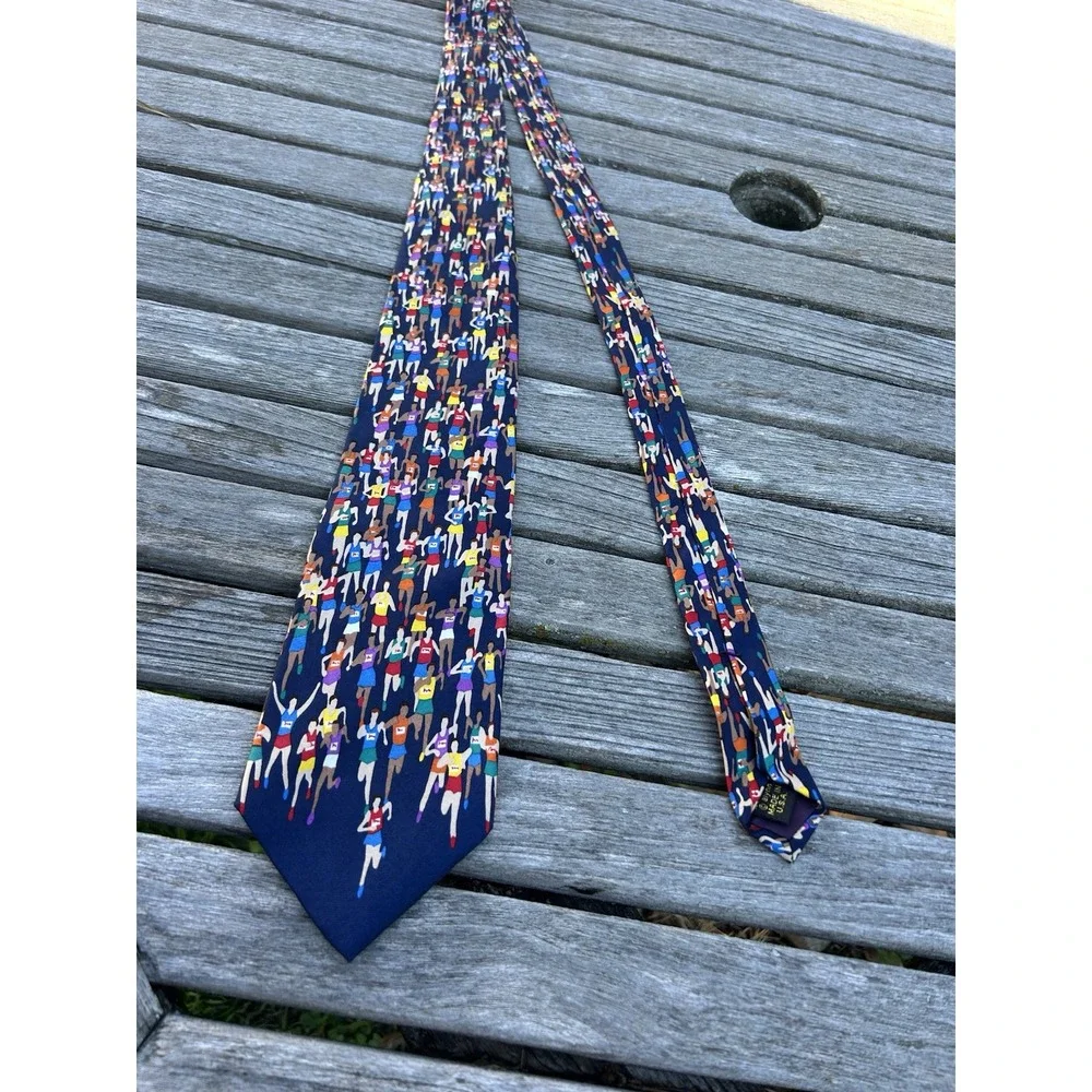 Alynn Neckwear Tie Mens Blue 100% Silk Marathon Runner Sports Made‎ USA Necktie